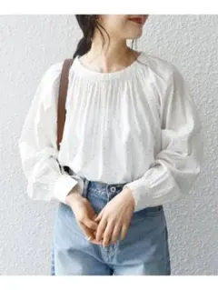 SHIPS any 〈手洗い可能〉ドット ギャザー ブラウス