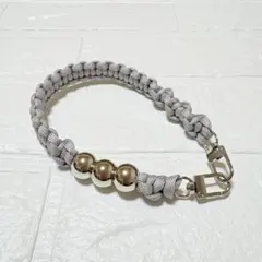 ライトグレー パラコード ハンドストラップ シルバービーズ 3個 大人シンプル