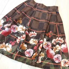 tocco フレアスカート チェック柄 花柄 オレンジ フラワー 可愛い