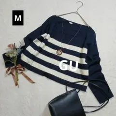 1986ꕤGU ジーユー ショート丈ボーダーニット【M】ネイビー×白 大人上品