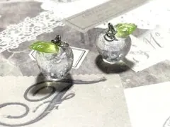 ハンドメイド きらきらクリアりんご ピアス イヤリング ノンホールピアス