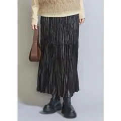 BEAUTY&YOUTH/チンツ ランダムプリーツスカート/ブラック