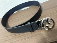 確実正規品最安値 GUCCI ブラックレザー ベルト ダブルGロゴ