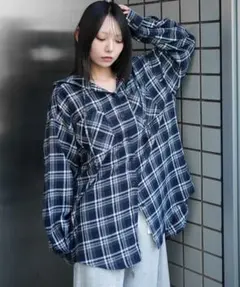 WEGO 新品タグ付きチェックフードBIGネルシャツ