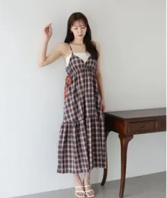 チェック柄キャミワンピース M