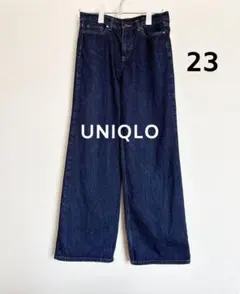 UNIQLOバギージーンズ　ワイド　ストレート　ネイビー　23