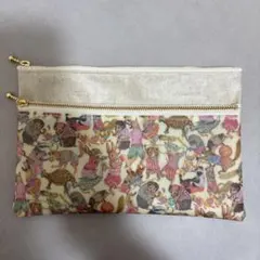 ハンドメイド　ラミネート　ダブルファスナーポーチ