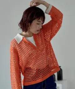 メッシュ編みハーフジップニット【SALE中】のサムネイル