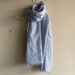 ハンドメイド　ストール　大判　ブルー　ストライプ　フリンジ