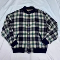 ヴィンテージ ゴルフジャケット チェック ニットブルゾン ウール混 裏地総柄