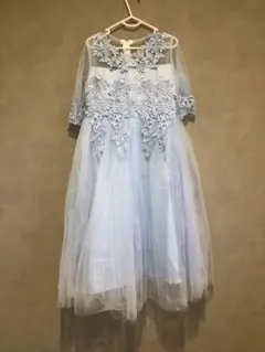 水色 刺繍 フレアドレス 半袖　チューブトップセット売り120