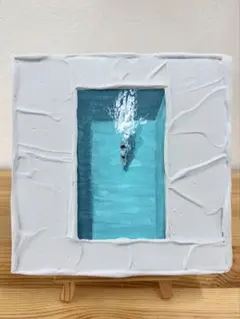 【yesudio】テクスチャーアート プールに飛び込む人 アクリル絵画