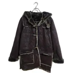ムートンコート L相当 ダークブラウン 裏ボア フード付 防寒 おでかけ 秋冬