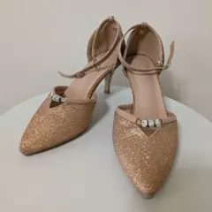 再出品 22.5 グリッター ピンクベージュ ハイヒール パンプス 結婚式