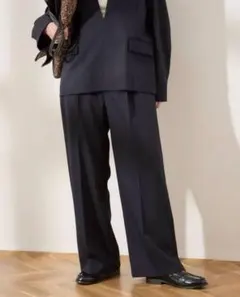 《新品24AW》 L'ESSAGE フラノストライプハイウエストパンツ 紺色 M