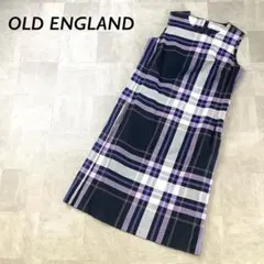 美品 OLD ENGLAND チェック柄 ノースリーブ ワンピース ネイビー系のサムネイル