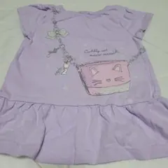 ラベンダー猫デザインフリルTシャツ 97cm