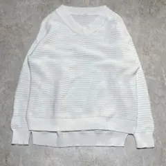 GU ジーユー Ｖネックニット M ホワイト 綿混