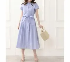 美品 クチュールブローチ 洗える タックシャツワンピース Lサイズ ストライプのサムネイル