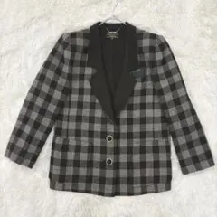 レリアン ウール混 テーラードジャケット チェック柄 肩パッド有 E8293