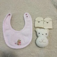 familiar ピンクスタイ　くまちゃんラトル　ミトン
