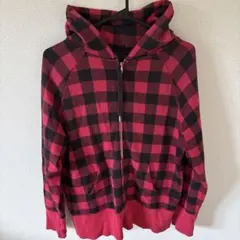Gap チェック柄 ジップアップパーカー レッド×ブラック M