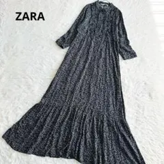 ZARA フラワープリント マキシ シャツワンピース ティアード ハイウエスト