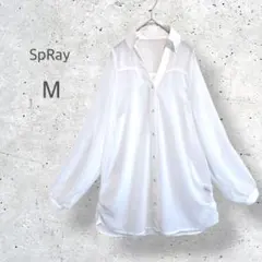 【SpRay】　オープンカラー　シアー　長袖シャツ　ブラウス　バルーン袖　透け感のサムネイル