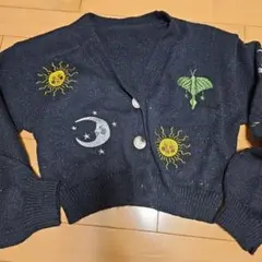 刺繍ダークネイビークロップドカーディガン