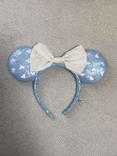 水色ハート模様リボンヘアバンド