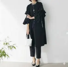 【即購入可⭐︎】ロングジレ　ネイビー　フリーサイズ　パール　卒業式　ジレ