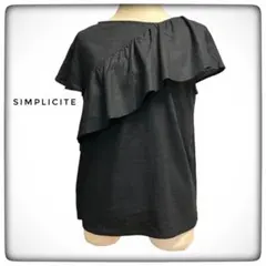 Simplicite 麻レーヨン フリルブラウス アシンメトリー 半袖 黒のサムネイル