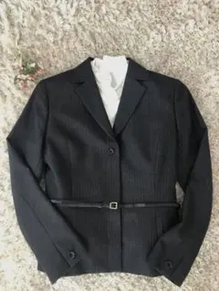 NEW YORKER スーツ上下　入学卒業　グレーストライプ　ベルト付き　M