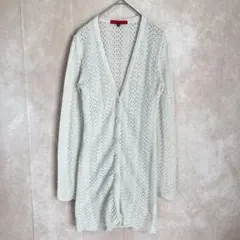 【美品】OZOC 透かし編みニットロングカーディガン ラメ入り ホワイト 38