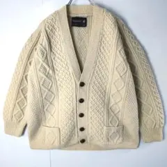 アイルランド製STANDUNハンドニットカーディガンアランセーターウールホワイト