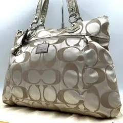 極美品 コーチ029 トートバッグ ポピー シグネチャー サテンキャンバス