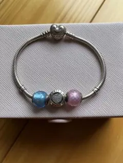 試着美品】PANDORA 18cm ローズゴールド 5連チャームブレスレット