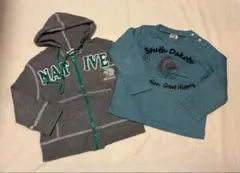 キッズ　グレーのパーカーと青の長袖カットソー　トップス2枚セット
