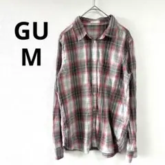 GU チェック柄 長袖シャツ レッド グレー M