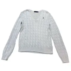 美品 Polo Ralph Lauren ケーブルニット Vネック ホワイト L