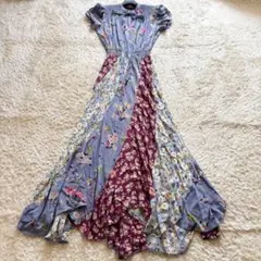 ポロラルフローレン　シルク100% マキシワンピース　花柄　切替　リボンタイ