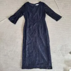 ネイビー レース フレアスリーブ ワンピース　ドレス　結婚式