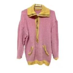 y2k 平成ギャル　リブ編みニット セーター ピンクとイエローカットソー　00s