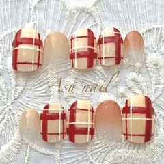 現品　No. 6 チェック柄　ネイルチップ