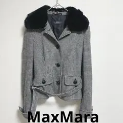 MaxMara ウール ツイード スタンドカラーコート レザーベルト付 - メルカリ