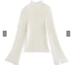 GRL グレイル フレアスリーブラメフェザーニットトップス アイボリー　白