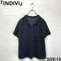 【INDIVI】ボウタイデザインブラウス　半袖ドット柄ブラウス　黒　13のサムネイル
