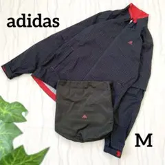 アディダス 千鳥柄ダブルジップ袖丈2Wayウインドブレーカー 収納袋付きネイビー