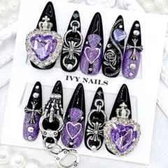 ネイルチップ　薄紫　紫　黒　地雷　量産　推し活　地雷系　オーダー　現品【225】