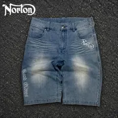 Norton ノートン 刺繍 デニム ショートパンツ ハーフパンツ L バイカーのサムネイル